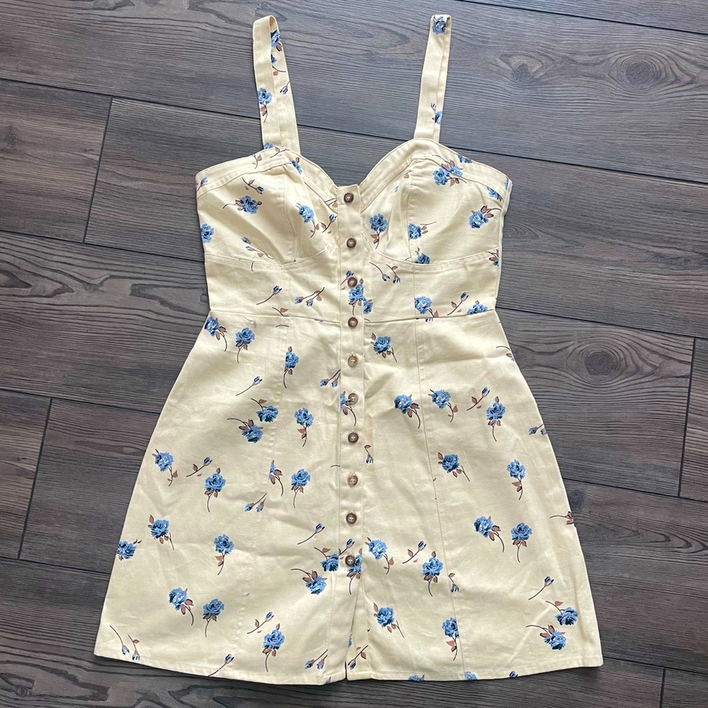 ASOS floral button-up sundress in blue and butter yellow